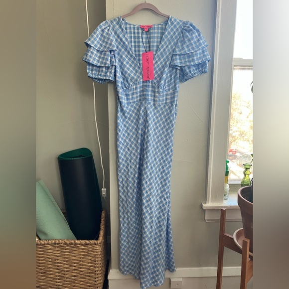 Betsy Johnson Blue Gingham Maxi Dress NWT - Picture 2 of 9